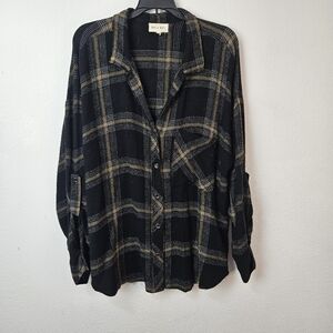 Bella Dahl Black and Tan Plaid Button Down Shirt